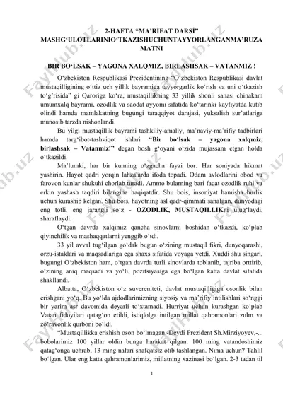 2-hafta “ma’ri̇fat darsi̇” mashgʻulotlarinioʻtkazishuchuntayyorlanganma’ruza matni — DOC