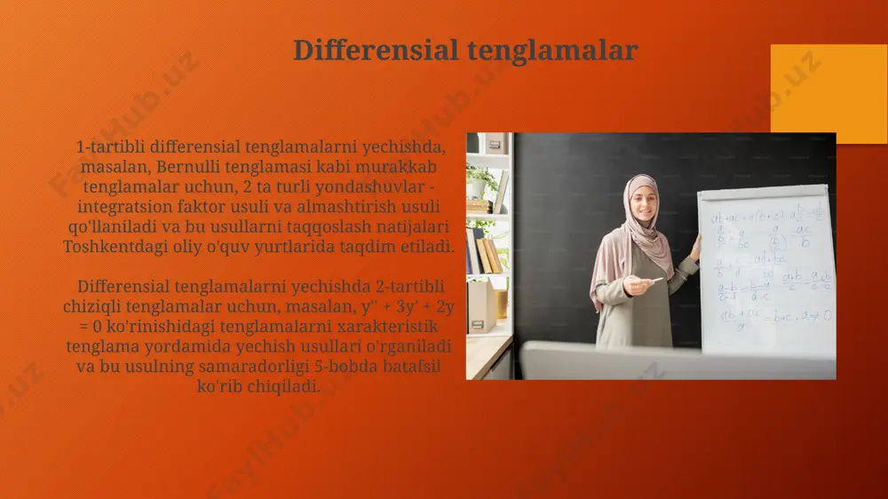 ruvchiga qadar bo'lgan holatlarda qisman hosilalarini hisoblashni va 2-tartibli differensial tenglamalarni yechishda 4 ta asosiy yondashuvni o'rganadilar. diskret matematika diskret matematikada rekursiya va takrorlanuvchi munosabatlarni tushunish, masalan, fibonacci ketma-ketligini 100 ga yaqin a'zosi uchun hisoblash algoritmlarini o'rganish, toshkentdagi dasturlash bo'yicha amaliy mashg'ulotlarda muhim ahamiyatga ega. boole algebrasi va mantiqqa oid 16 ta asosiy teoremalarni samarqanddagi kompyuter fanlari fakultetida o'rganish orqali, raqamli mantiq sxemalarini loyihalashda qo'llaniladigan amaliy bilimlarni egallashadi. ehtimollar nazariyasi va matematik statistika kursda ehtimollik taqsimotlarining 3 ta asosiy turi (binomial, poisson va normal) batafsil o'rganilib, ularning amaliy qo'llanilishi misollari samarqanddagi statistik ma'lumotlar yordamida ko'rsatiladi. ehtimollar nazariyasi va matematik statistika kursi 2-kurs talabalari uchun 5 ta kreditga ega bo'lib, taxminan 70 soat ma'ruza va amaliy mashg'ulotlarni o'z ichiga oladi va toshkentdagi ko'plab universitetlarning o'quv rejasida mavjud. funksional tahlilning elementlari banax fazosidagi 2-tartibli differentsial tenglamalarni yechish usullari kursning muhim qismidir va samarqanddagi oliy o'quv yurtlarida qo'llaniladi. kursda 3 o'lchovli evklid fazosida …