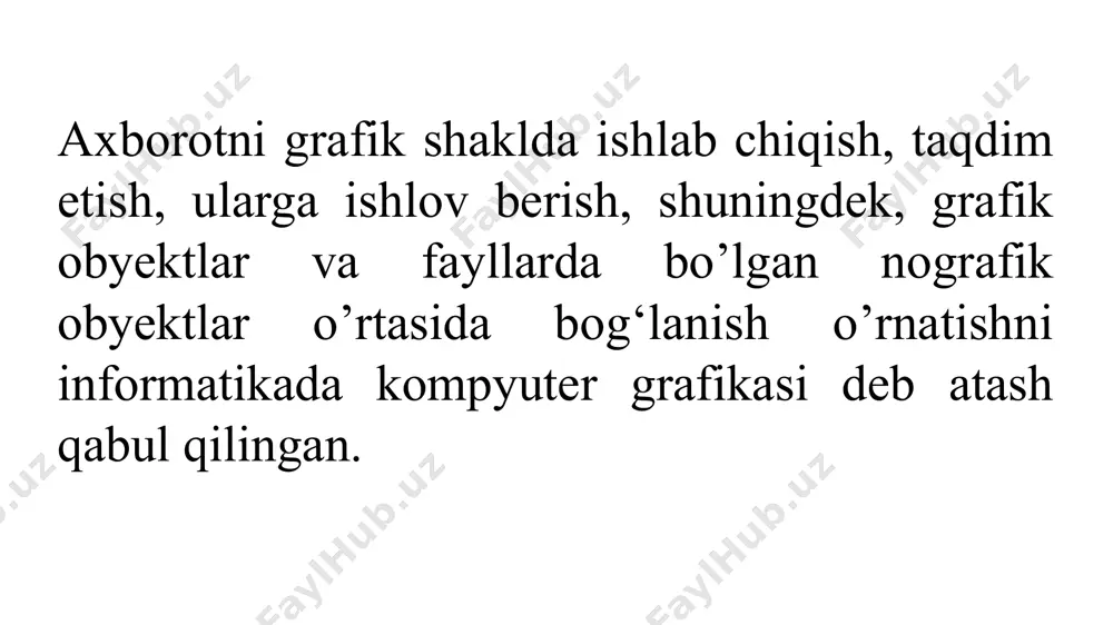 virlarni yirik hajmda tasvirlash uchun mo`ljallangan. ekran - videoproektor orqali yoritilayotgan materiallarni o`zida tasvirlovchi element. matritsali printer — bu zarbli printerlardir. qog`ozdagirasm siyoh tasmasini urgan kichik tayoqchalar (odatda 9 yoki 24) izlaridan xosil bo`ladi. purkovichli printer - bu siyoh purkovichidan foydalanadigan printerlar. bunday purkovichning ishlash printsipi quyidagicha: siyohning mikro-tomchilari bosim ostida qog'ozga chiqariladi, bu esa bug'lanish tufayli amalga oshadi. lazerli printer –bu maxsus baraban yordamida sifatli va tez chop qiladi. termal printerlar – bu har qanday ta'minot zanjiri yoki tarqatish muhitida ishlash uchun mustahkam va ishonchli. ushbu printerlar deyarli har qanday mahsulot yoki tovarlarga shtrix kod yorliqlarini osongina va samarali qo'llashga imkon beradi printerlar turlari: 16.10.2024 toshkent davlat iqtisodiyot universiteti plotter plotter (ingl. plotter – grafik printer) ― katta hajmdagi chizmalarni chop qilishga mo’ljallangan qurilma. chizmalarni tushlangan pero yordamida hosil qiadi. plotter yordamida o’lchami 300 x 300 sm bo’lgan chizmalarni ham chop etish mumkin. rolikli plotterlar qog’ozni pero ostida harakatlantiradi, …