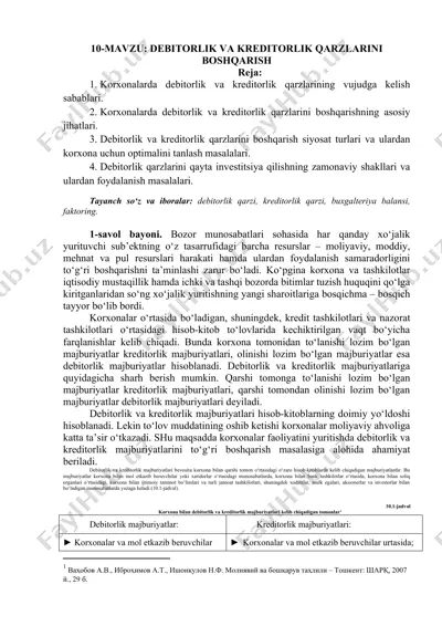debitorlik va kreditorlik qarzlari boshqarish — DOCX