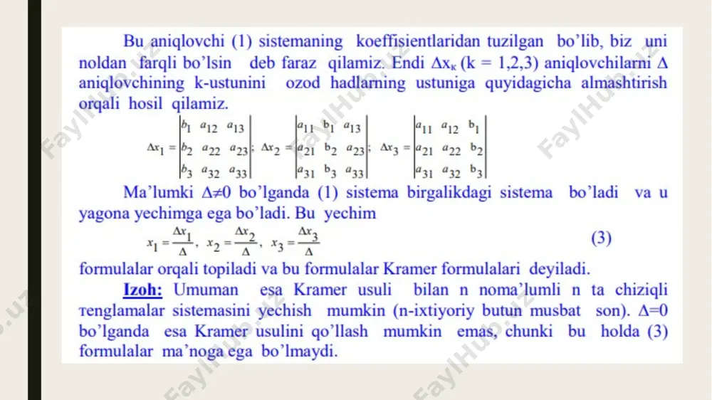chiziqli tenglamalar sistemasini kramer usulida yechish - Page 5