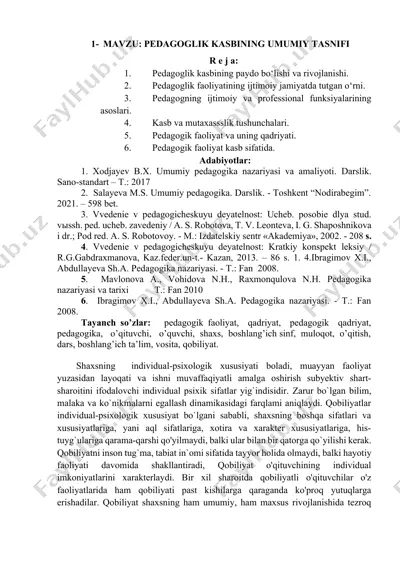 pedagoglik kasbining umumiy tasnifi — DOCX