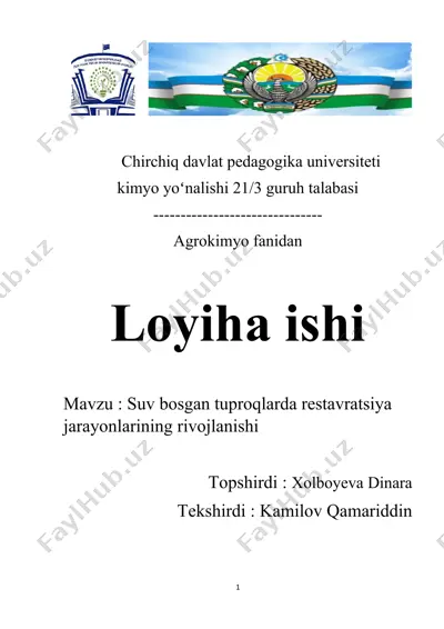 suv bosgan tuproqlarda restavratsiya jarayonlarining rivojlanishi — DOCX