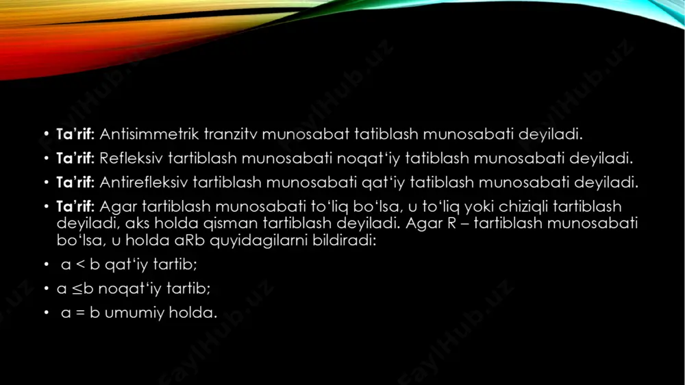 tartib munosabat turlari. qisman tartiblangan to’plamlar - Page 3