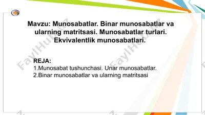 munosabatlar. binar munosabatlar va ularning matritsasi — PPT