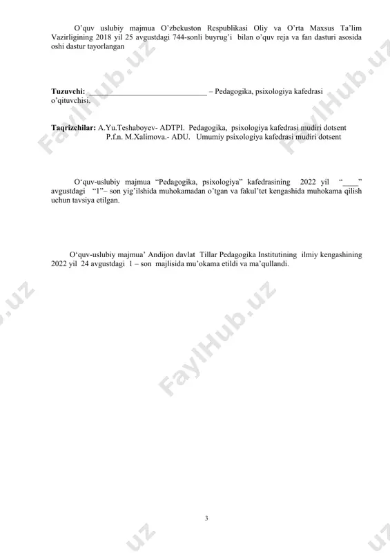 vojlanishi, tabiiydir. tabiat va jamiyatning qonunlari singari kamol topayotgan inson shaxsi rivojlanishining ham o’ziga xos qonunlari mavjud. bu qonunlar yosh davrlar psixologiyasi fanining turli tarmoqlarida o’rganiladi, chunonchi; bolalar psixologiyasi, kichik maktab yoshidagi o’quvchilar psixologiyasi, o’smirlar psixologiyasi, o’spirinlar psixologiyasi, katta yoshdagi kishilar psixologiyasi va qariyalar (gerontopsixologiya) psixologiyasi kabi sohalardir. yosh davrlar psixologiyasi fanining nazariy vazifalari shaxsning kamol topishi qonuniyatlari va turli yosh davrdagi odamlarda namoyon bo’ladigai psixik, faoliyat, holat va shart-sharoitlarining o’zaro ta’siri xususiyatlarini o’rganishdan iboratdir. yosh davrlar psixologiyasi fanining amaliy vazifalarini esa psixik jarayonlarning namoyon bo’lishi va rivojlanishi, shuningdek inson shaxsi psixologik xususiyatlarining tarkib topishi qonuniyatlarini o’rganishda qo’lga kirgan ilmiy dalillarini ta’lim-tarbiya sohalariga tadbiq etish tashkil etadi. bu borada, ayniqsa, pedagogik psixologiya birmuncha ulkan yutuqlarga erishdi. pedagogik psixologiya tarbiyani yangi mazmunda joriy qilish yuzasidan so’nggi yillardn qo’lga kiritgan yutuqlari buning yaqqol dalili bo’la oladi. ma’lumki keyingi o’n yil mobaynida mamlakatimizdagi barcha ta’lim tizimlarida tarbiya ishlarining mazmuni tubdan o’zgardi. ta’limning eksperimental …