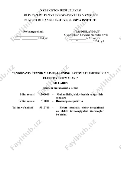 andozaviy texnik majmualarning avtomatlashtirilgan elektr yuritmalari — DOCX