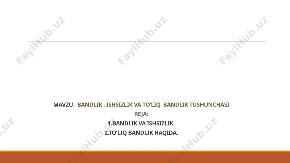 sektori obyektlarida, jumladan xususiy xoʻjaliklarda (2,7 %) ish bilan band edi ishsizlik ishsizlik — bir qism iqtisodiy faol aholining oʻziga loyiq ish topa olmasdan qolishi va mehnat zaxirasiga aylanishi. oʻzbekistonda ishsizlik tushunchasi rasman 1992-yil "aholini ish bilan taʼminlash toʻgʻrisida"gi qonunining qabul qilinishi bilan meʼyoriy kuchga ega boʻldi (1998-yil 1 mayda ushbu qonunning yangi tahriri qabul qilindi).ishsizlik inson manfaatlariga toʻgʻridan toʻgʻri taʼsir qiladigan yirik ijtimoiy-iqtisodiy muammolardan biri hisoblanadi. ish joyini yoʻqotish koʻp kishilar uchun oilaviy turmush darajasining pasayishini, shaxsiy hayotining notinchligini keltirib chiqaradi, kishiga jiddiy ruhiy taʼsir koʻrsatadi. mamlakat miqyosida 3—5% darajasidagi ishsizlik iqtisodiyot uchun normal holat (ishsizlik ning tabiiy chegarasi) hisoblanadi. ishsizlik darajasini pasaytirish uchun aholi bandligini taʼminlash davlat dasturlari ishlab chiqiladi, korxonalar qurilib, yangi ish oʻrinlari tashkil etiladi, xodimlarni yangi kasblarga oʻqitish, qayta tayyorlash ishlari amalga oshiriladi, bandlikka yor-dam jamgʻarmasi tashkil qilinadi. mehnat qonunlariga koʻra, ishsizlarga mehnat birjalari orqali ishsizlik nafaqasi toʻlanadi. toʻliq va toʻliqsiz bandlik bandlik toʻliq va …