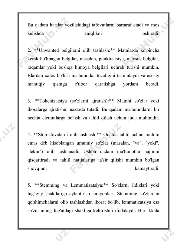 katta qismi yozma va nutqiy shaklda o‘rganilishi talab qilinadi. shuning uchun ttq texnologiyalarining rivojlanishi juda muhimdir. tilshunoslik terminologiyasida sintaksis, semantika va pragmatika kabi tushunchalar mavjud bo‘lib, ular tilni tushunish jarayonida katta rol o‘ynaydi. sintaksis so‘zlarning o‘zaro bog‘lanishi va tuzilishini, semantika esa so‘zlar va iboralarning ma’nolarini tahlil qiladi. pragmatika esa ma’lumotning kontekstda qanday tushunilishini o‘rganadi. ttqni amalga oshirishda bir qancha algoritmlar qo‘llaniladi. ular orasida eng ko‘p ishlatiladigani changchi(yashirin) markov modellar, rekurrent neyron tarmoqlar, va transformer modellaridir. transformer modellar hozirgi kunda juda samarali bo‘lib, ular bert, gpt-3 kabi hisoblash tillarini o‘z ichiga oladi. gpt-3, masalan, 175 milliard parametrli modeldir, bu esa uni dunyodagi eng yirik til modellardan biri qiladi. ttq sohasida ushbu modelning muvaffaqiyati natijasida ko‘plab innovatsiyalar yaratildi va sun'iy intellekt texnologiyalari yanada tez rivojlanmoqda. 2000 yillarning boshlarida ttq texnologiyalarining rivojlanishi asosan statistika metodlariga tayanib ish ko‘rardi, lekin keyingi yillarda chuqur o‘rganish metodlari o‘ziga xos rol o‘ynab, yangi imkoniyatlar eshigini ochib berdi. …