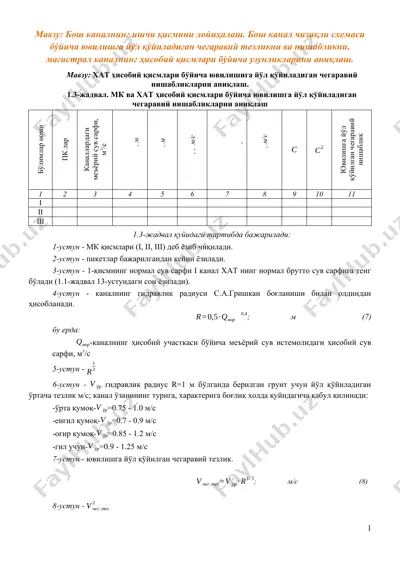 bo'sh kanalning ishchi qismini loyihasi — DOCX