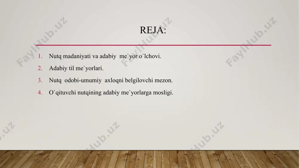 a hurmat bilan munosabatda bo`ladi, o`z gapi va o`zgalar gapiga e`tiborli bo`ladi, o`rinli so`zlash va tinglash madaniyati, suhbat va munozara madaniyatiga amal qiladi. bular umum-me`yor darajasidagi talablardir. nutq madaniyatida adabiy til me`yori-o`lchovi nutq madaniyatida ham adabiy til me`yori-o`lchovi zarur. “til me`yori-bu til birliklari va uning qurilishini o`zaro yaxshi tushunish zaruryati tufayli paydo bo`lgan, undan foydalanuvchi xalq tomonidan yaratilgan amaldagi qoidalar yig’indisidir” -deb ta`kidlaydi olim b.n.golovin. til unsurlarining xalq o`rtasida ko`pchilikka ma`qul bo`lgan variantini tanlash-adabiy til me`yori hisoblanadi. o`zbek adabiy tilining me`yorlari: fonetik me`yorlar. leksik-semantik me`yor (so`z qo`llash)lar. talaffuz me`yorlari (orfoepik). aksentologik (urg’uning to`g’riligi) me`yorlar. grammatik me`yor: so`z yasalish me`yorlari: imloviy me`yorlar (orfografik). fonetik me`yorlar. bunda hozirgi o`zbek adabiy tilidagi unli va undosh tovushlarning qo`llanilishi me`yor hisoblanadi. leksik-semantik me`yor (so`z qo`llash)lar. so`z variantlaridan hamma uchun tushunarli bo`lgan ko`rinishini tanlab olish hozirgi o`zbek tilining lug’aviy me`yori hisoblanadi. imlo, talaffuz, tarjima lug’atlarida lug’aviy me`yor o`z aksini topadi. so`zning ma`nosini bilmay ishlatish, shevaga xos …