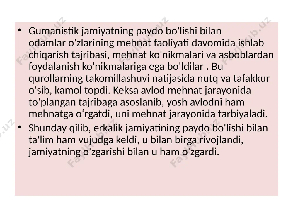 haqidagi afsona polienning "harbiy hiylalar" asarida tilga olingan. gerodotning “tarix” kitobida tilga olingan massagetlar hukmdori tumaris va eron shohi kir haqidagi hikoyatlar ham o‘ziga xosdir. bulardan tashqari feodal jamiyati boshlanishida yaratilgan “er xubbi”, “chistoniyali bek”, “siyovush”, “rustam” kabi rivoyatlar, qahramonlik do‘stliklari ham katta tarbiyaviy ahamiyatga ega. turkiy-runik yozuvda yozilgan eng qadimiy turkiy tilda yozilgan urxun-enasoy bitiklari vi-viii asrlarda bitilgan bo‘lib, ta’lim-tarbiya haqida qimmatli ma’lumotlar beradi. toshgʻaga oʻyib ishlangan urxun – enasoy yodgorliklari dastlab yenisey (enasoy) havzalarida, soʻngra moʻgʻulistondagi urxun daryosi boʻyida topilgan, ularni birinchi boʻlib daniyalik olim vilgelm tomson 1893 yilda oʻrgangan. ko'pgina olimlar bu yozuvlar bo'yicha tadqiqotlar olib borishdi. 6-asr oʻrtalarida oltoy, ettisuv, oʻrta osiyo hududlarida turkiy xoqonlik vujudga keldi. 604 yilda hogon bo'linib, 8-asr o'rtalarida tugadi. izohlarda turk hogonlarining yurishlari va jasorati, ularning bilimli, jasur, xalqsevar alp yigitlari ekanligi tasvirlangan. masalan, gol tegining oxirida u xayriyaparvar, tadbirkor, yurt manfaatini o‘z manfaatidan ustun qo‘yuvchi shaxs sifatida ta’riflanadi. eltarish hogonning …