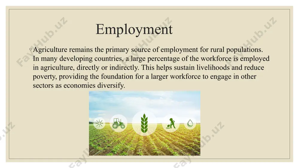 ices can create instability in incomes, which limits economic growth potential. population growth and land scarcity: rapid population growth places pressure on land resources. as demand for food increases, the need for sustainable agricultural practices grows, as does competition for limited arable land. this can lead to conflict over resources and inefficiencies in land use. agriculture and sustainable economic growth: sustainable agriculture is critical for ensuring that the economic benefits of agriculture are long-term. here are some strategies for promoting sustainable agriculture that can foster economic growth: diversification of agricultural products: encouraging farmers to diversify their crops or livestock helps spread risks and increases the variety of products available in the market. this diversification can boost household income and contribute to greater food security. promotion of eco-friendly practices: practices like organic farming, conservation tillage, agroforestry, and crop rotation can help preserve the environment while boosting productivity. these eco-friendly techniques also …
