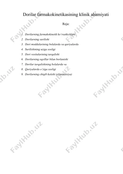 dorilar farmakokinetikasining klinik ahamiyati — ZIP