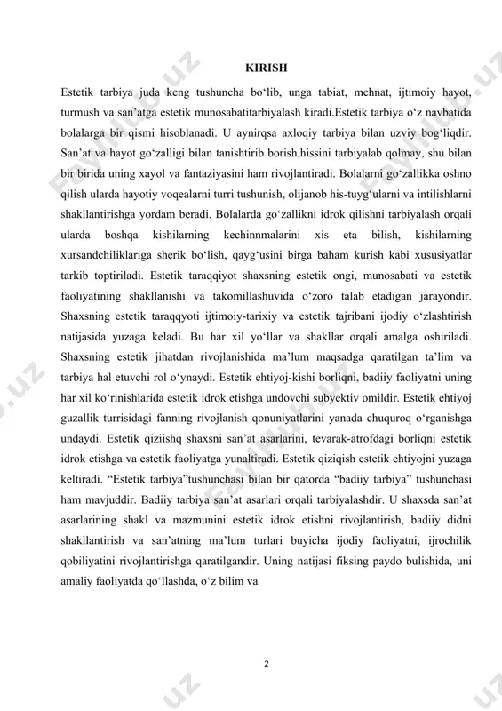 hga va estetik faoliyatga yunaltiradi. estetik qiziqish estetik ehtiyojni yuzaga keltiradi. “estetik tarbiya”tushunchasi bilan bir qatorda “badiiy tarbiya” tushunchasi ham mavjuddir. badiiy tarbiya san’at asarlari orqali tarbiyalashdir. u shaxsda san’at asarlarining shakl va mazmunini estetik idrok etishni rivojlantirish, badiiy didni shakllantirish va san’atning ma’lum turlari buyicha ijodiy faoliyatni, ijrochilik qobiliyatini rivojlantirishga qaratilgandir. uning natijasi fiksing paydo bulishida, uni amaliy faoliyatda qo‘llashda, o‘z bilim va 1.1 maktabda pedagogik faoliyati. pedagogika kengash doimiy asosda faoliyat yurituvchi ta’lim muassasalari xodimlarini mustaqil boshqarishning kollegial organi hisoblanadi. bunday maslahatlar ta'lim muassasalarida o'quv va sinfdan tashqari ishlarning muhim masalalarini ko'rib chiqish va hal qilish uchun kerak. pedagogik kengash faoliyati pedagogik kengash to‘g‘risidagi nizom bilan tartibga solinadi. xuddi shunday kengashlar uch nafardan ortiq o'qituvchi bo'lgan barcha ta'lim tashkilotlarida faoliyat yuritadi. maktab direktori maktab rahbari hisoblanadi. bundan tashqari, pedagogik kengash tarkibiga tarbiyachilar, oddiy o‘qituvchilar, maktabdan tashqari ishlar tashkilotchilari, shifokor, maktab kutubxonachisi, ota-onalar qo‘mitasi rahbari kiradi. kengaytirilgan tarkib, shuningdek, …