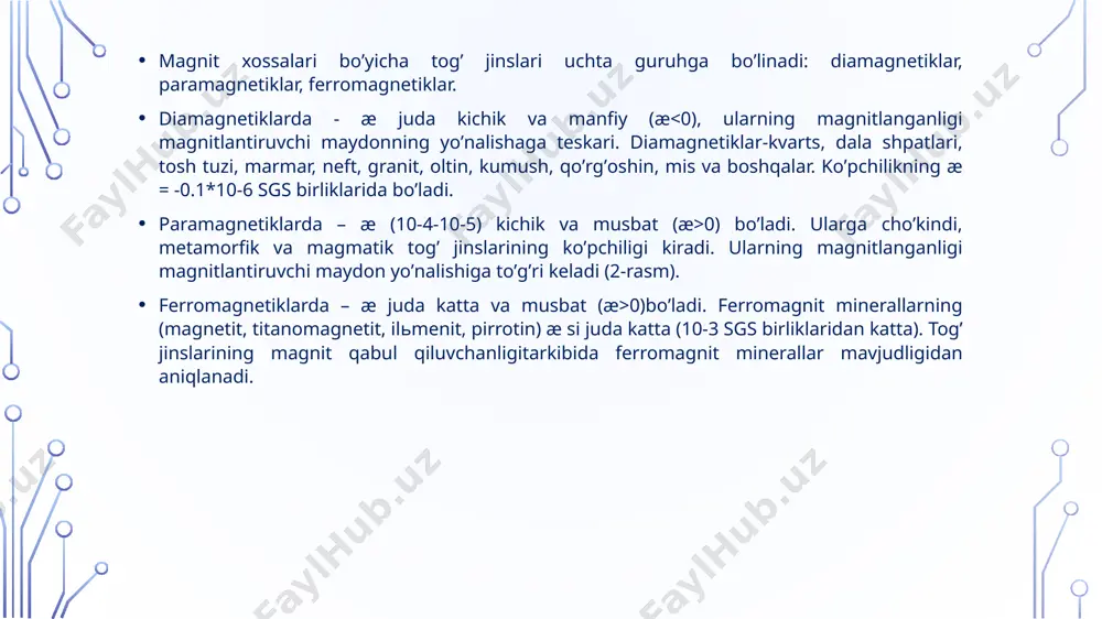 amchi minerallar kiradi, ularning radioaktivligi birinchi guruh minerallarining radioaktivligidan 1000 martadan ortiq. geiger-myuller hisoblagichi ushbu hisoblagichda 800 - 1000 v kuchlanishdagi elektrodlardan biri (anod) past bosimdagi (> 0,01 atm) ionlashtiruvchi gaz bilan to'ldirilgan kameraga joylashtiriladi. gamma - kvantning bir qismi, kameradan o'tib, o'z yo'lida gaz molekulalari bilan o'zaro ta'sir qilmaydi, bu hisoblagichning samaradorligini pasaytiradi. boshqa gamma kvantlar bir nechta gaz molekulalarining ionlanishiga olib keladi.hisoblagich tomonidan ro'yxatga olingan har bir gamma-kvant hisoblagichning quvvat manbai pallasida oqim impulsini keltirib chiqaradi. sintillyator radioaktiv karotaj usullari barcha turdagi (neft va gaz, maʼdan, nodir metallar, koʼmir konlaridagi) burgʼi quduqlarida qoʼllaniladi. burgʼi quduqlarida togʼ jinslarining tabiiy radioaktivligi yoki suniy yoʼl bilan hosil qilingan radioaktiv xossalarini oʼrganish boʼyicha quduq kesimini oʼrganish yoki tekshirish ishlari radioaktiv karotaj usullari deb ataladi. radioaktiv karotajning asosiy usullari ikkita tabiiy va sunʼiy usullar boʼlib sunʼiy usullar ham oʼz navbatida ikki turga ajratiladi: tabiiy radioaktiv karotaj usullari: 1. gamma karotaj - bu usul …