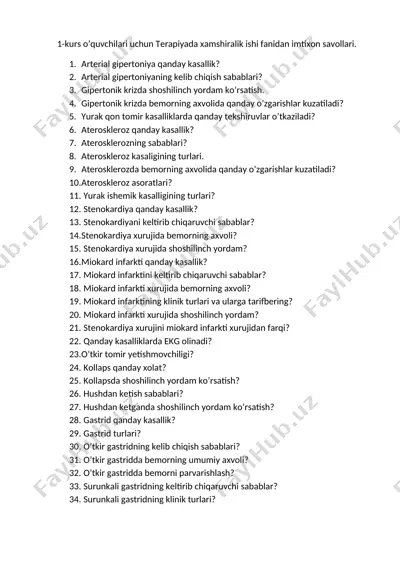 terapiyada xamshiralik ishi fanidan imtixon savollari — DOCX