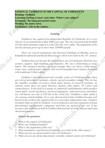 tashkent: the capital of uzbekistan — DOCX