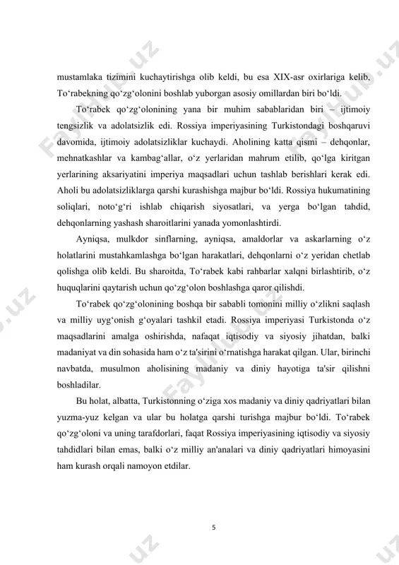 ldi. to‘rabekning bu kurashi, uning shaxsiy jasorati va rahbarlik fazilatlari orqali avlodlarga mustaqillik g‘oyalarini yoydi va turkiston tarixining muhim qismlaridan biriga aylandi.manbalarga ko‘ra, jo‘rabek 1840 yili kitob bekligiga qarashli gulgunpush qishlog‘ida qalandarqori xonadonida tug‘ilgan. o‘sha paytlarda buxoro amirligi kitob va shahrisabz bekliklarini hali to‘laqonli o‘ziga bo‘ysundira olmagan, ikki o‘rtada qurolli to‘qnashuvlar sodir bo‘lib turardi.1852 yili buxoro amiri nasrullo shahrisabzga bostirib kirib, shahar ahlidan o‘ziga qarshi chiqqanlarni qilichdan o‘tkazadi. shuningdek, bir guruh o‘smir yoshdagi bolalarni keyinchalik sorboz qilib tarbiyalash maqsadida buxoroga olib ketadi. ular orasida 12 yoshli jo‘rabek ham bor edi.to‘rt yil amir xizmatida bo‘lgan jo‘rabek, 16 yoshida uning ishonchini qozonadi va to‘qsabo unvonini olishga erishadi. bu lavozim bir qism sarbozlarga lashkarboshilik qilish imkonini berardi. keyinchalik, jo‘rabek kitob bekligining begi bo‘ladi.taniqli olim sharif yusupovning yozishicha, jo‘rabek jasur, sherdek baquvvat, o‘tkir mergan, harbiy jang san’atini puxta o‘zlashtirgan shaxs bo‘lgan. jo‘rabek har qanday murakkab ishlarni uddalashga qodirligi bilan nafaqat o‘z hamyurtlarini, hatto chet …