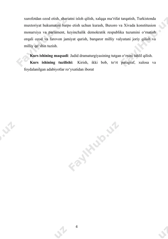 xalqning deyarli barcha tabaqalari — hunarmand, dehqon, savdogar, mulkdor, ulamolar orasida mavjud edi. ziyolilar dastlab chorizmga qarshi kurashni xalqni asriy qoloqlikdan uygʻotish — siyosiy-maʼrifiy jabhadan boshlashga qaror qildilar. jadidchilik harakati ana shunday tarixiy bir sharoitda turkiston mintaqasida rivojlanish uchun oʻziga qulay zamin topdi. jadidlar orasidan yetuk olimlar, sanoat va ziroatchilik sohalarining zamonaviy bilimdon mutaxassislari, madaniyat arboblari yetishib chiqib, yurtni obod va oʻz vatanlarini mustaqil koʻrishni orzu qildilar va shu yoʻlda kurashdilar. jadidlarning turkiston mustaqilligi uchun kurashida asosan quyidagi yoʻnalishlar ustuvor edi: yangi usul maktablari tarmogʻini kengaytirish; qobiliyatli yoshlarni chet elga oʻqishga yuborish; turli maʼrifiy jamiyatlar va teatr truppalari tuzish; gazeta va jurnallar chop qilish, xalqning ijtimoiy-siyosiy ongini yuksaltirish bilan turkistonda milliy demokratik davlat qurish. jadid ziyolilarining kuchli partiyasi tashkil qilingan taqdirdagina bu ishlarni amalga oshirish mumkin edi. gʻoya va maqsadlari jadidchilikning asosiy gʻoya va maqsadlari quyidagilar edi: turkistonni oʻrta asrlarga xos qoloqlik va diniy xurofotdan ozod etish, shariatni isloh qilish, …