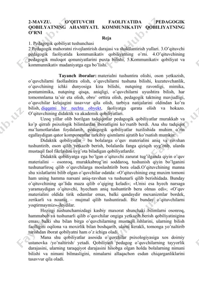 pedagogik qobiliyatlar va kommunikativ qobiliyatning o’rni — DOC