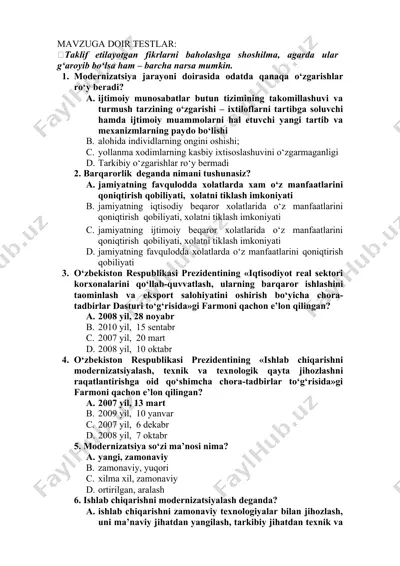 mavzuga doir testlar — DOC