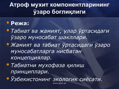 атроф мухит компонентларининг ўзаро боғлиқлиги — PPT
