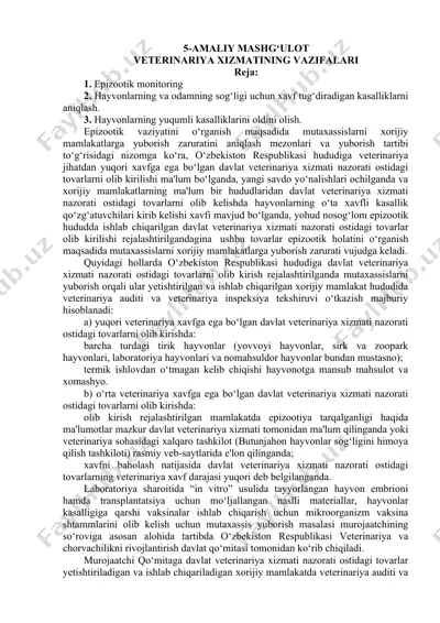 veterinariya xizmatining vazifalari — DOC