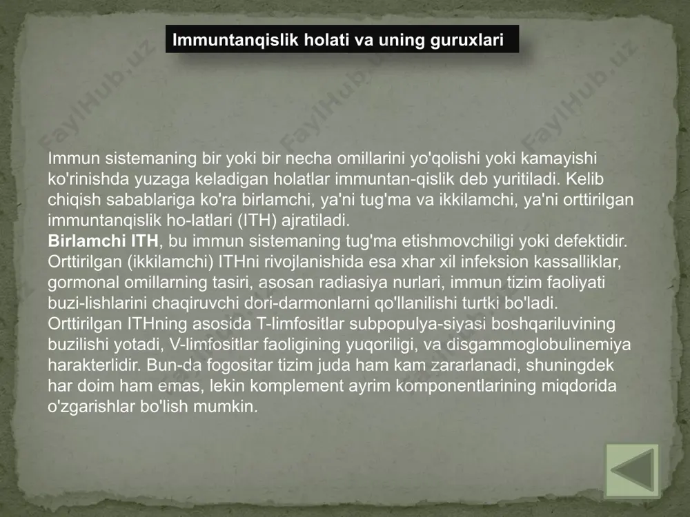 mamlakatlarida holat juda ham og'ir. markaziy va janubiy afrikada 24,5 mln. oitsga uchragan bemorlar aniqlangan. umuman dunyo bo'yicha oits dan o'lganlarning soni 18,8 mln. kishini tashkil etdi. ulardan 3,8 mln. bolalar, va 7,7 mln. ayollardir. afrikada har yiliga 4 mln kishi ushbu kasallikni yuqtirmoqda. markaziy va janubiy afrika mamlakatlarida oits-sosial muammo bo'lib, jamiyatni yashab qolish havfini tug'dirmoqda. botsvanada har uch kishidan biri, yani katta yoshdagi aholisining 35, 8% oits bilan kasallangan, svazilendada-25, 3%, zimbambeda-25, 1%, lesotoda-23,6%, zambiyada-20%, jarda-20%. markaziy afrika respublikasida xatto juda ko'p maktablar berkitilgan, o'qituvchilarning oitsdan o'lganligi sababli. rossiyada ham oivga chalingan bemorlar soni 1998 yilga nisbatan 1999 yilda 3,5 barobarga ko'paygan. 1999 yilda birinchi marotaba oiv topilganlar ichida 90% ni narkomanlar tashkil etgan, shuningdek ulardan 75 % 15 yoshdan 29 yoshgacha bo'lgan kishilardir. o'zbekistonda 1987 yildan 2003 yilning 1 iyul holatiga 2534 kishi oiv bilan ro'yhatga olingan, ulardan 58 kishi chet el fuqarolari, qolgan 2476 kishi o'zbekiston …