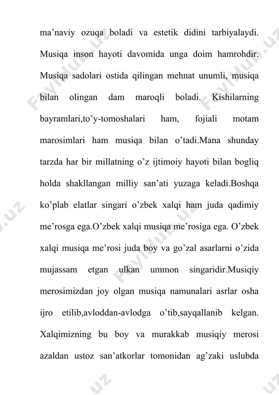 ladan, «miskin» cholg’u turkumining iii qismi «adoiy», iv qismi «аsiriy», «nasrullo»ning ii qismi «chavandoz», iii qism «qashqadaryo», iv qismi «tarona», v qism «ufar» deb nomlanadi. shuningdek, farg’ona-toshkent maqom yo’llari cholg’u kuylarining ayrimlariga nisbatan «mashq» atamasini qo'llash odati mavjud (mas, «mashki chorgoh», «mashki dugoh-xusayn»vа х.к.). farg’ona-toshkent maqom yo’llari avvalo ikki yirik qatlamga bo’lish mumkin. bular cholg’u va ashula yo’llari. xar ikkalasi qatlamni ham o’z navbatida ikkitadan yo’nalishga : turkum va alohida maqom yo’llariga ajratiladi. cholg’u yo’llari.yakkasoz yoki cholg’u ansambili ijrosiga mo’ljallangan turkumli cholgu yo’llariga quyidagi asarlar mansub: «nasrulloh i -v». «munojot i-v», «ajam vа taronalari», «miskin i-vii», «segoh i-iii», «sayqal i-ii», «mirzadavlat i-ii», «chorgoh i-v»; navrbo’zi ajam taronalari i-iii; xojiniyoz i-ii, sunray maqom yo’llari va boshqalar . alohida (bir qismi) cholg’u yo’llari: «cho’li iroq», «chorgox», «surnay iroqi», «surnay dugohi», «surnay ushshog’i», «yovvoyi chorgox», «yovvoyi ushshoq», «yovvoyi» tanovar kabilar mashxur. farg’ona-toshkent maqom yo’llari ijrochilari bu boy musiqiy merosni mashhur ustozlardan o’rganib kelganlar.cholg’u …