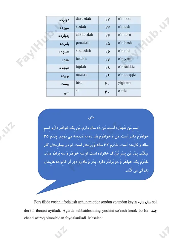 fors tili. –т.: sharq, 2007. (92-97 betlar) 2. anousha shahsavari, blake atwood. persian of iran today, 2 volume. ut austin center for middle eastern studies, 2013. ( 140-152 betlar) 3. quronbekov a., vohidov a., ziyayeva t. fors tili. –t., 2009. (140-163 betlar) 4. рубинчика ю.а. персидско-русский словарь. - м., 1965.