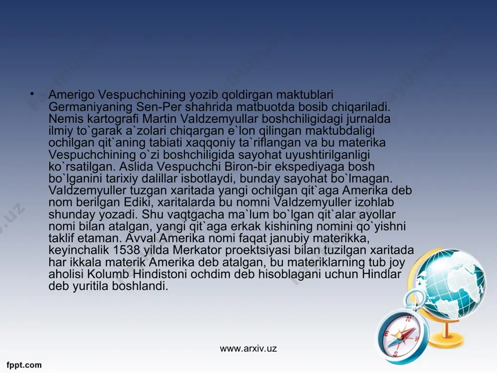 da ilmiy kuchlarning kamol topishi bilan bog`liq geografik maktab, moskva davlat universitetida d.n.anuchin ishlari bilan bog`liq ilmiy maktablarni ta`kidlab o`tish lozim. www.arxiv.uz www.arxiv.uz hozirgi geografiya, xususan zonalar haqidagi va landshaftlar haqidagi ta`limotning asoschisi v.v.dokuchaev ishlari asosiy o`rin tutadi. chunki u 1899 yilda yozgan unchalik katta-bo`lmagan «tabiat zonalari haqidagi ta`limotgadir» asarida, shu vaqtga qadar tabiatning alohida jismlari bo`lgan holda o`rganildi, aslida bu 1845 yilda tashkil etilgan rus geografiya jamiyati geografik tadqiqot va geografik tafakkur rivojlanishida muhim ahamiyatga ega t.p.semenov-tyanshanskiy, n.m.prjevalskiy, f.p.litks kabi zabardars sayohatchilar va olimlar yetishib chiqdilarki, ularning g`oyalari geografiyaning fan sifatida shakllanishida muhim ahamiyatga ega bo`ldi. hozirgi zamon geografiyasi tabiat va iqtisodiy ijtimoiy fanlar tizimidan tashkil topgan kompleks fandirki, u geografik qobiqni bir butun tadqik etadi. 1818-20 yillarda f.f.bellipsgauzen va m.p.lazanevlarning boshchiligidagi «marniy» va «vostok» nomalarida qilingan ekspeditsiyasi antarktida materigini kashf etdi. bu muz bilan qoplangan materik planetamizning boshqa qismlariga qaydarajada ta`sir etishini ham geografiya o`rganadi. www.arxiv.uz www.arxiv.uz geografiya …