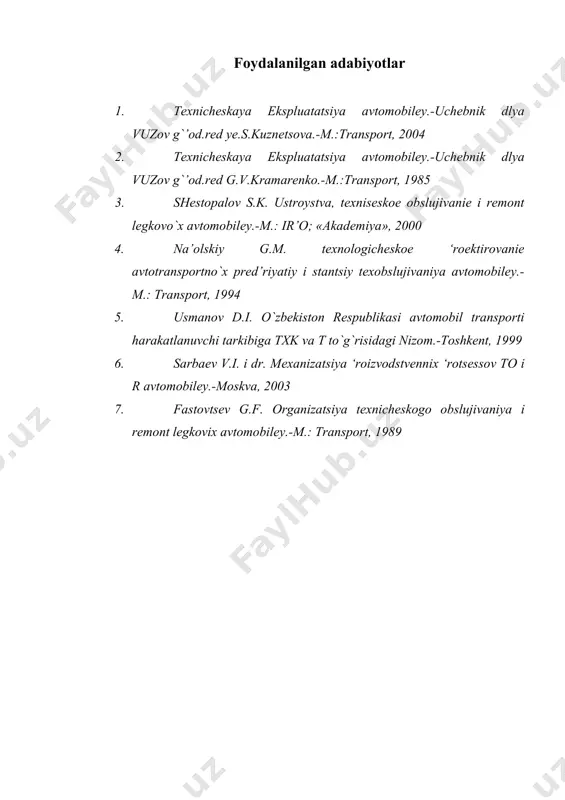 avtomobillar texnik ekspluatasiyasi fanining predmeti, vazifalari va manbalari - Page 5