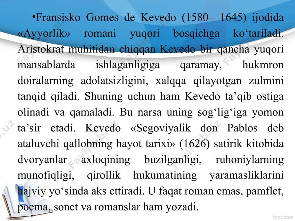 b u ikki poema, 154 sonet va37 pesa yaratdi. ijodining birinchi davrida(1590-1601) shekspir poema va sonetlardan tashqari, uyg‘onish davrining xarakterini aks ettirgan xushchaqchaq komediyalar: «adashishlar komediyasi», «qiyiq qizning quyilishi», «veronalik ikki yigit», «sevgining behuda kuchayishi», «yoz kechasidagi tush», «vindzorlik masxaraboz ayollar», «yo‘q narsadan bir talay g‘avg‘o», «bu sizga yoqadimi?», «o‘n ikkinchi kecha»: angliya o‘tmishidan olingan xronikalar deb nomlangan tarixiy dramalar: «genrix vi», «richardiii», «qirol ioann», «richardii», «genrixiv», «genrixv»: nihoyat, «romeo va juletta» hamda«yuliy sezar» nomli iki mashhur tragediyasini yozdi. ijodining ikkinchi davri(1601-1608) shekspir dramatik faoliyatining yana ham rivojlanishi bilan ajralib turadi. bu davrda yozuvchi buyuk gumanistik g‘oyalar va davr fojialarini aks ettirgan «hamlet», «otello», «qirol lir», «makbet», «antoniy va kleopatra», «koriolan», «afinalik timon» tragediyalarini yaratdi. ijodining uchinchi davrida (1608-1612) dramaturg tragikomediyalar – «simbelin», «qishki ertak», «bo‘ron» asarlarini ijod etadi. bu davrdagi ijodining muhim xususiyati shundaki, shekspir turmush ziddiyatlarini ko‘tarinki ruhda yechishga intilib, ko‘proq romantik ertak syujetlariga murojaat qiladi. masalan, «bo‘ron» …