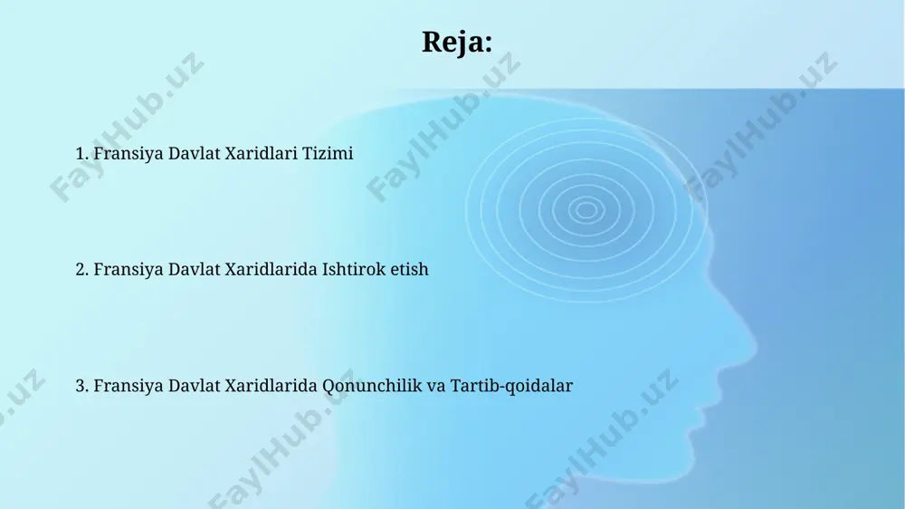 sohasidagi shaffoflikni ta'minlash maqsadida, 2016-yildan boshlab, elektron platforma orqali 80% dan ortiq tenderlar o'tkazilmoqda, bu esa korrupsiyaga qarshi kurashda muhim rol o'ynaydi. tender jarayoni va bosqichlari davlat xaridlarida elektron tender platformalaridan foydalanish majburiy bo'lib, uning orqali kamida 1000 ta ishtirokchi takliflarini taqdim etishi mumkin. tender hujjatlarini tayyorlash va e'lon qilish uchun kamida 5 ta muhim bosqich mavjud bo'lib, ularning har biri aniq qonun hujjatlari bilan tartibga solingan. e'tiboringiz uchun rahmat @taqdimot_robot image2.jpg image3.jpg image4.jpg image5.jpg image6.jpg image7.jpg image1.png