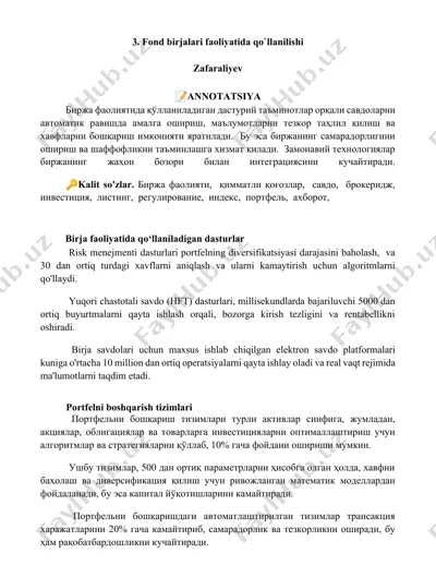 birja faoliyatida qo‘llaniladigan dasturlar — DOCX