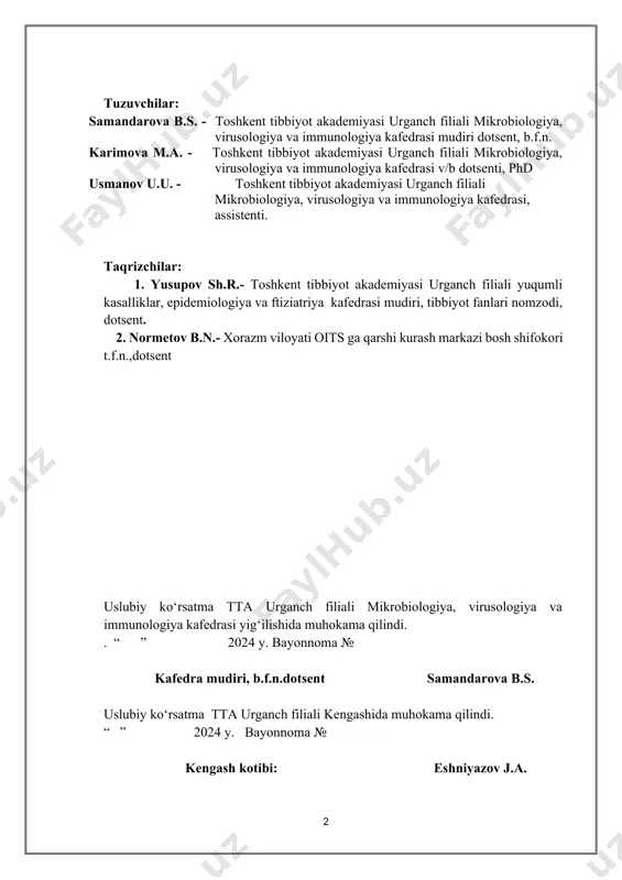 eroblar 1 kun) mashgulot rejasi 1.aerob bakteriyalarning sof kulturasini ajratib olish. 2.bakteriyalarning kultural xususiyatlarini o‘rganish namoyish qilish 1. qovuzloq, pipetka, igna, shpatel bilan qayta ekish texnikasi. 2.aerob kulturalarini o‘stirishda foydalaniladigan oziqli muhitlar, asboblar. 3.turli bakteriyalarni qattiq va suyuq oziqli muhitlarda o‘sishi, koloniyalarning har xil tiplari, bioximik xususiyatlarini o‘rganish uchun muhitlar «ola-chipor» qator. 4.anaerob bakteriyalarining sof kulturasini ajratib olish usuli. aerob bakteriyalarni sof kulturasini ajratish birinchi bosqich -tekshirilayoggan materialdan surtma tayyorlanadi. gram yoki boshqa usul bilan bo‘yaladi va mikroskop ostida ko‘riladi. kerak bo‘lsa tekshirilayotgan material probirkada osh tuzining sterillangan izotonik eritmasi bilan suyultiriladi. bir tomchi suyultirilgan materialni bir xilda taqsimlab, qovuzloq yoki shpatel bilan petri kosachasidagi oziqli agar yuzasiga ekiladi.. ekilgandan so‘ng kosacha osti yuqoriga qilib aylantiriladi va unga yoziladi. u 37°s da termostatga 18—24 soatga qo‘yiladi; hujayraning morfologiyasi va ularning tinktorial xususiyatlarini aniqlash uchun, tekshirilayotgan koloniyaning bir qismidan surtma tayyorlanadi, gram usuli bilan bo‘yaladi va mikroskop ostida ko‘riladi. sof kulturani …