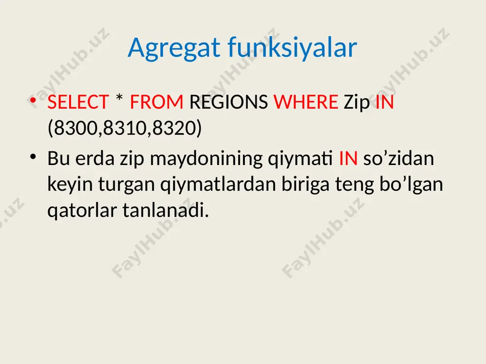 sqlning agregat funksiyalari - Page 5