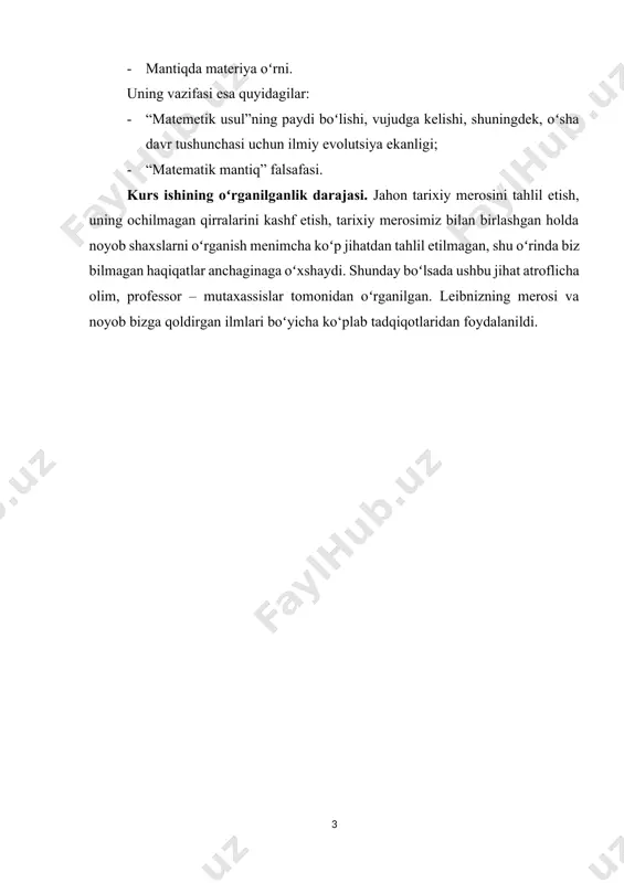 , rossiyada maorif va davlatni boshqarishni rivojlantirish loyihalarini ishlab chiqqan. leibniz fikricha, real dunyo oʻzaro boʻlinmas ruhiy substansiya — monadalardan iborat. monadalar barcha narsalarning, hayotning asosini tashkil qiladi. tabiat quyi darajadagi, inson esa oliy darajadagi monadalardan tashkil topgan. bilish nazariyasida ratsionalizm mavqeida turgan. lokk sensualizmiga qarshi chiqqan. umumiy, zaruriy bilimning asosi faqat aql boʻlishi mumkin deb hisoblagan. fizikada fazo va vaqt harakatining nisbiyligi toʻgʻrisidagi, mantiqda analiz va sintez toʻgʻrisidagi taʼlimotni rivojlantirdi, yetarli asos qonunini birinchi boʻlib izohlab berdi. u matematik mantiq asoschilaridan biridir. leibniz differensial hisob va integral hisobni kashf qildi, katta sonlarni hisoblash mashinasini yaratdi. tilshunoslikda tillarning paydo boʻlish tarixini, genealogik tasnifini yaratdi, nomlarning kelib chiqishi haqidagi taʼlimotni rivojlantirdi. siyosat va huquq sohasida tabiiy huquq konsepsiyasi va ijtimoiy kelishuv haqidagi taʼlimotni himoya qilgan. u optik asboblar va gidravlik mashinalar loyihasini yaratgan. 1926-yildan berlinda leibniz jamiyati mavjud. leybniz matematika, mexanika, falsafa, ilohiyot, huquqshunoslik, tarix, siyosat, tilshunoslik, geologiya, paleontologiya, psixologiya va …