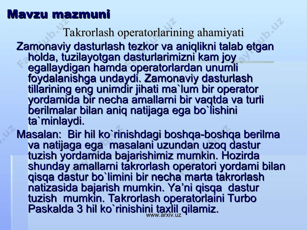 turbo paskalda takrorlash operatorlari bilan ishlash mavzusida - Page 5