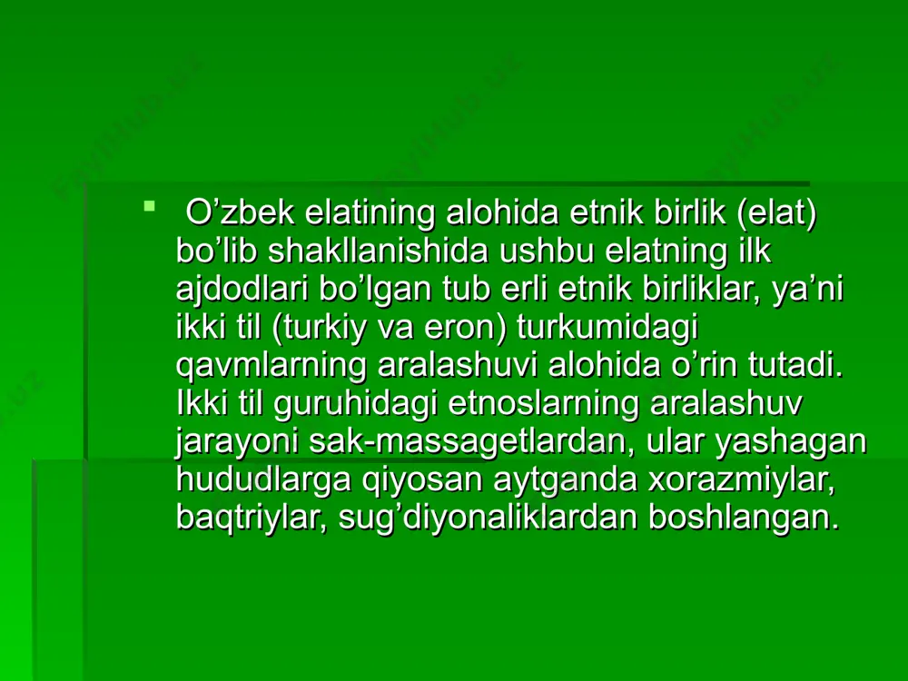 ralib turgan. ettisuv kengliklarida, chu vodiysi, issiqko’l tomonlarda ham qarluqlarning katta qismi yashagan. [1] qarang k.shoniyozov. o’zbek xalqining jarayoni, 145 bet. agar avval boshda bu qavmlarga mansub aholi asosan movarounnahr o’lkasining farg’ona vodiysi yoxud shosh vohalariga kirib kelgan bo’lsa, keyinchalik ular bu zaminning boshqa hududlarida ham o’rnashib, o’troqlashib bordi. bu hol, hubhasiz, yurtimiz aholisining etnik tarkibida jiddiy o’zgarishlarga olib keldi. o’zbek tilining shakllanishida qarluq-chigil lahjasi muhim o’rin tutdi. o’zbek tilida umumbashariy g’oyalar va qarashlarni o’zida ifoda etgan ko’plab yuksak umrboqiy asarlarning yaratilishi buning yorqin isbotidir. o’zbek tilining yuksak badiiy jarangdorligi, boyligi va qudrati jihatidan o’sha davrda keng e’tirof topgan arab va fors-tojik adabiyotlaridan sira qolishmasligini ko’rsatadi.