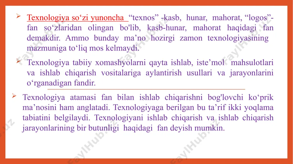arim fabrikat paydo boʻladi. xom ashyoning jami xilma-xil koʻrinishlari kelib chiqishiga koʻra sanoat va qishloq xoʻjaligi xom ashyosiga boʻlinadi. sanoat xom ashyosi, oʻz navbatida, mineral va sunʼiy xom ashyoga boʻlinadi. ishlatilishiga koʻra, mineral xom ashyo yoqilgʻi energetika (neft, tabiiy gaz, kumir, uran, yonuvchi slanetslar), metallurgiya (qora, rangli, nodir va asl metallar rudalari), konkimyo (agronomiya rudalari, bariy, kaltsiy ftorid, oltingugurt), texnika (olmos, grafit, slyuda), qurilish materiallari (sement, keramika) xom ashyolari va boshqalarga boʻlinadi. sunʼiy xom ashyoga sintetik smolalar, plastmassalar, sintetik kauchuk, sunʼiy teri, sintetik yuvish vositalari va boshqa kiradi. qishloq xoʻjaligi xom ashyosi va oʻrmon xoʻjaligi, baliq ovlash va tayyorlov tarmogʻining ishlov berilmagan (xom) mahsulotlari oʻsimlik xom ashyosi (don va texnika ekinlari, yogʻoch, yovvoyi va shifobaxsh oʻsimliklar) va hayvonot xom ashyosi (goʻsht, baliq, sut, teri, jun)ga boʻlinadi. ayrim sanoat tarmoqlarida xom ashyoni birlamchi (metallurgiyada rudalar, qogʻoz sanoatida sellyuloza) va ikkilamchi (metall parchalari, makulatura) turlarga boʻlish muhim amaliy ahamiyatga ega. ikkilamchi xom …