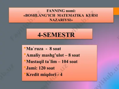 boshlang’ich matematika kursinazariysi — PPTX