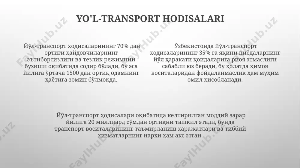-3 oylik davolanish kursi o'tkazilgandan so'ng, vrachning ruxsati bilan transport vositalarini boshqarishga ruxsat beriladi, ammo tibbiy kuzatuv ostida. davolash va tiklanish o't pufagi tosh kasalligini davolashda litotripsiya usuli, ya'ni to'lqinlar yordamida toshlarni maydalash va ularni chiqarish, 80% ga yaqin samaradorlikka ega va minimal invaziv usul hisoblanadi. o't pufagi kasalliklarini davolashda laparoskopik jarrohlik usuli 90% hollarda muvaffaqiyatli qo'llaniladi va bemorlarning tez tiklanishiga yordam beradi, 3-5 kun ichida kasalxona chiqariladi. o't pufagining yallig'lanishi (xolesistit)ni davolashda antibiotiklar, og'riq qoldiruvchi va spazmolitiklar kabi 3-5 turdagi dorilar qo'llaniladi, davolash kursi o'rtacha 7-10 kun davom etadi. safro pufagi va haydovchilik haydovchilik paytida safro pufagi sanchig'i yuzaga kelishi, haydovchining reaktsiya tezligini 30% ga pasaytirib, yo'l-transport hodisasi xavfini kuchaytirishi mumkin. o't pufagi operatsiyasidan keyingi davrda dori-darmonlarning yon ta'siri, masalan, uyquchanlik, haydovchilik qobiliyatiga salbiy ta'sir ko'rsatib, konsentratsiyani 15-20% ga pasaytirishi mumkin. safro pufagi kasalliklari bilan og'rigan 100 ta haydovchidan 25 tasi transport hodisasi xavfini oshirish ehtimoli yuqori ekanligi aniqlangan. …