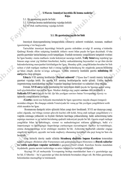 gazetaning tarixi va vujudga kelishi — PDF