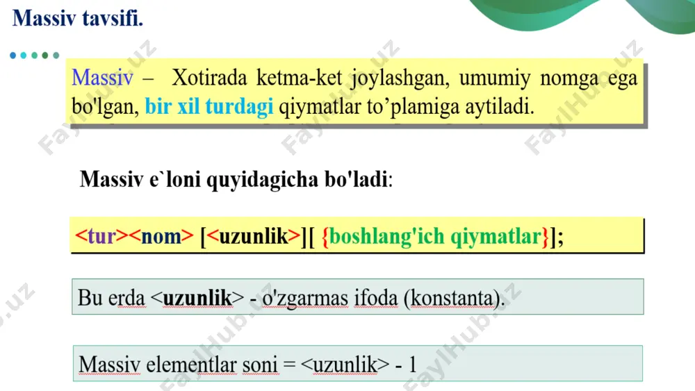 bir o'lchovli massivlar - Page 5