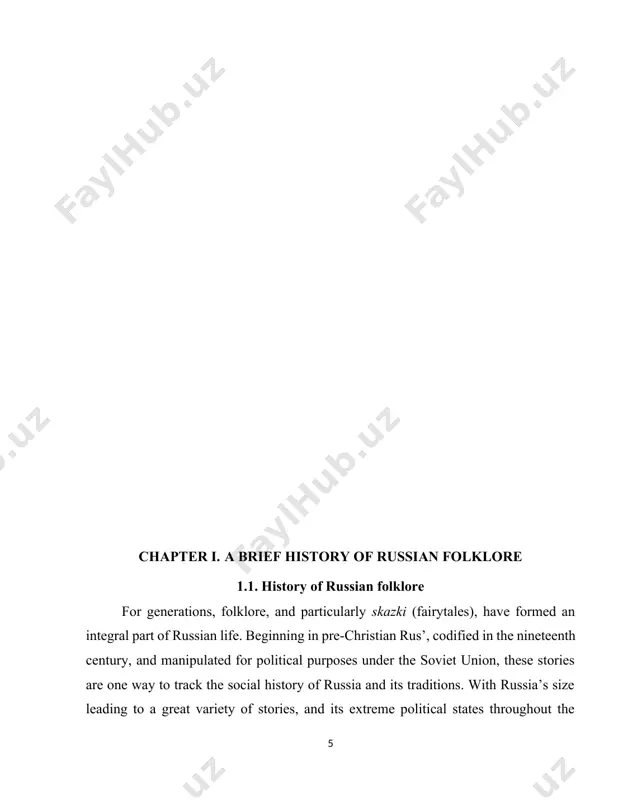 codification provided the means with which scholars could first begin to look at folklore from an academic perspective. it was at this time that folklore began to be classified into different subsections - household tales, animal tales, and heroic folksongs being the most popular. the use of folklore as a means to promote nationalism also began at this time, with the slavophile movement. slavophiles viewed folklore as evidence of the innate christian values of the russian narod (people), as shown in the goodness and morality prized in folktales, as well as evidence of a national tradition that united slavs long before peter the great’s attempts at european nationhood. throughout the russian empire, folklore consisted of similar themes and stories, for example baba yaga, uniting the huge expanse with, what the slavophiles deemed to be, a similar ethical understanding of the world, and beyond that, a similar - and uniquely russian …