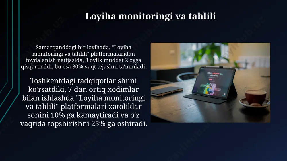 uchun mos) va gibrid (ikkala yondashuvning kombinatsiyasi, katta kompaniyalar, masalan, aqshdagi korporatsiyalar uchun ideal). agile metodologiyasi va platformalar kanban taxtasi, agile metodologiyasining muhim qismi boʻlib, tokioda ishlab chiqilgan va bugungi kunda dunyo boʻylab 80% dan ortiq kompaniyalar tomonidan qoʻllaniladi. jira va trello kabi agile platformalari, dunyoning 100 dan ortiq mamlakatlarida 5 milliondan ortiq foydalanuvchiga ega boʻlib, loyiha boshqaruvi jarayonlarini avtomatlashtiradi. kelajakdagi tendentsiyalar hindiston va xitoy kabi yirik bozorlarda mobil ilovalar orqali loyiha boshqaruvini amalga oshirish 2026-yilda 60 million foydalanuvchiga yetishi va real vaqt rejimida hamkorlikni kuchaytirishga olib kelishi taxmin qilinmoqda. jahon boʻyicha 2025-yilga kelib, loyiha boshqaruvi platformalarining sunʼiy intellekt va mashinani oʻrganish texnologiyalari bilan integratsiyasi 30% ga oshishi kutilmoqda, bu esa avtomatlashtirish va samaradorlikni oshiradi. samaradorlikni baholash va takomillashtirish samaradorlikni baholash uchun 7 bosqichli modelni qo'llash natijasida, farg'ona viloyatidagi korxonada ishlab chiqarish jarayonlari 20% tezlashtirildi va sifat ko'rsatkichlari 8% ga oshdi. 2023-yilda toshkent shahridagi 5 ta yirik kompaniyada samaradorlikni baholash …