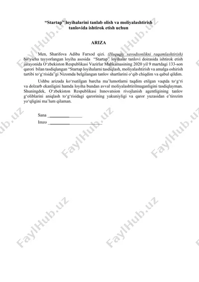 startap loyihalarini tanlab olish va moliyalashtirish — DOCX