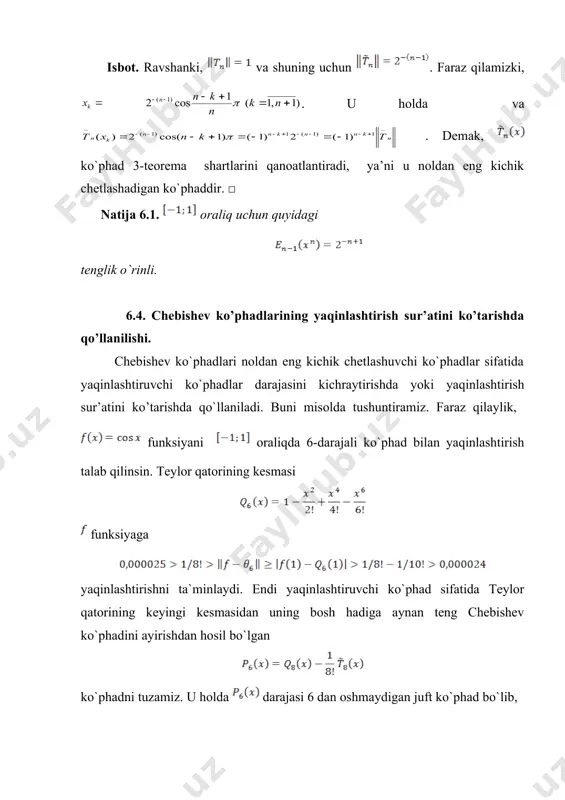 noldan eng kichik chetlanuvchi ko’phadlar chebishev ko’phadlari - Page 5